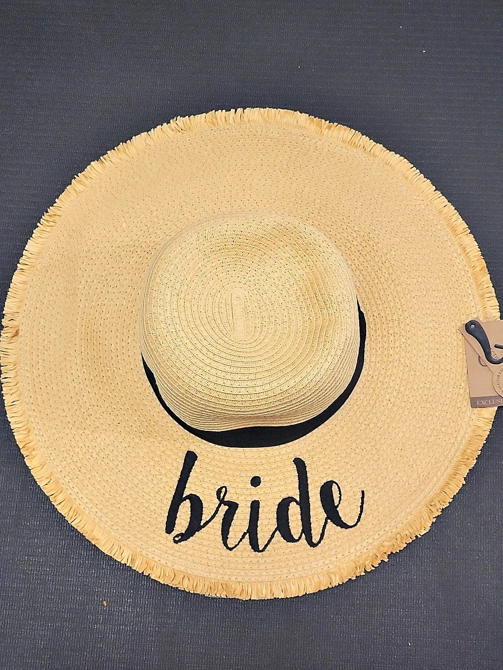 Bride straw sun hat Tan & Black NWT